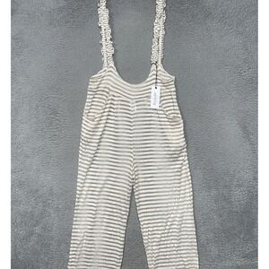 NWT Ellejay Jumpsuit Swimwear Women's M Beige White Stripe Rayon Blend Made USA